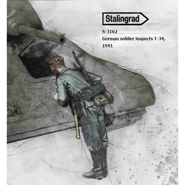 German soldier inspects T-34, 1941Stalingrad S-3162  scale 1:35