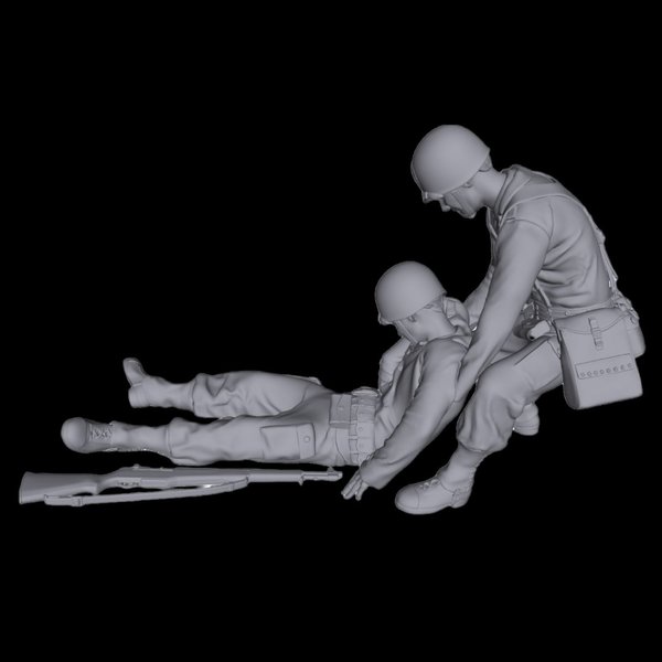 US Soldaten - Verletzter & Sanitäter - 3D Druck Figur - 1:24, 1:35, 1:48, 1:72 - LCW 3D0116