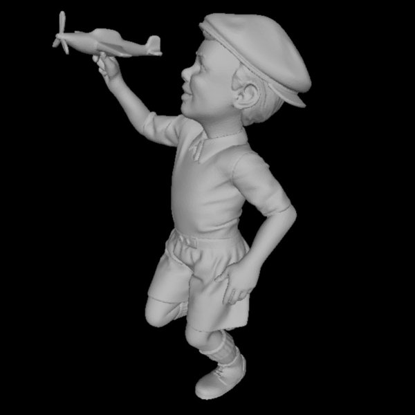 Junge spielt mit Flugzeug - 3D Druck Figur - 1:24, 1:35, 1:48, 1:72 - LCW 3D0121
