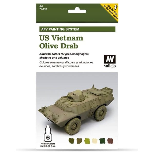 Vallejo 78.412 - US Vietnam Olive Drab - 6x Acrylfarben Model Air Set