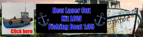 Laser Creation-World wooden model kit to build yourself. Beautiful laser cut kit with 3D printed objects and many details. Great 1:35 scale fishing boat.